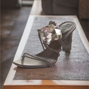 Gucci Leather Heels w/ Iridescent Medallion